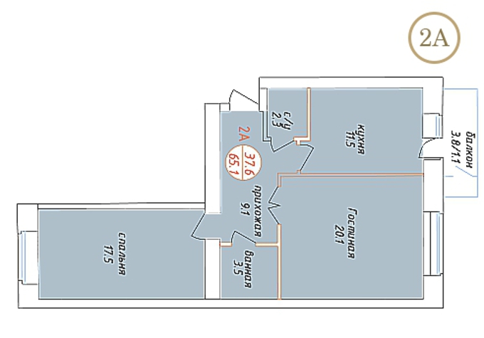 Планировка 2-комнатные квартиры, 65.1 m2 в ЖК Adam Armany, в г. Нур-Султана (Астаны)