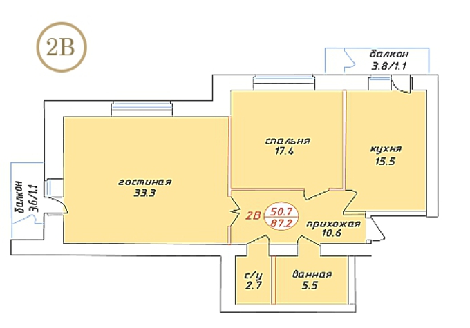 Планировка 2-комнатные квартиры, 87.2 m2 в ЖК Adam Armany, в г. Нур-Султана (Астаны)