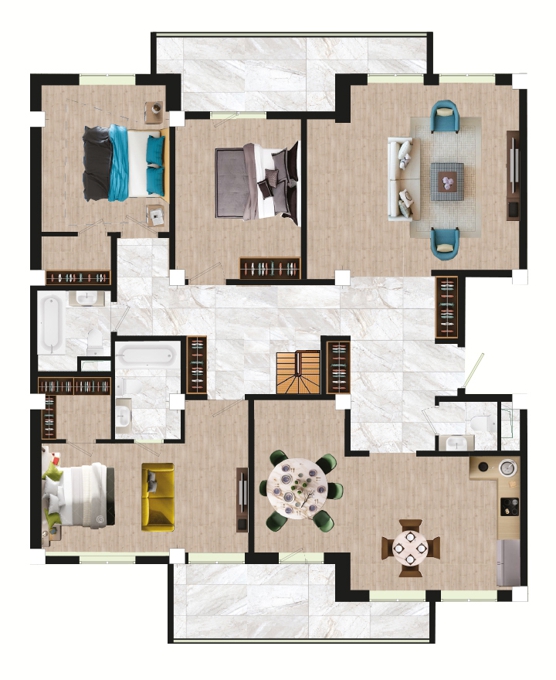 Планировка 4-комнатные квартиры, 149.7 m2 в Клубный дом Saxon Yard, в г. Алматы