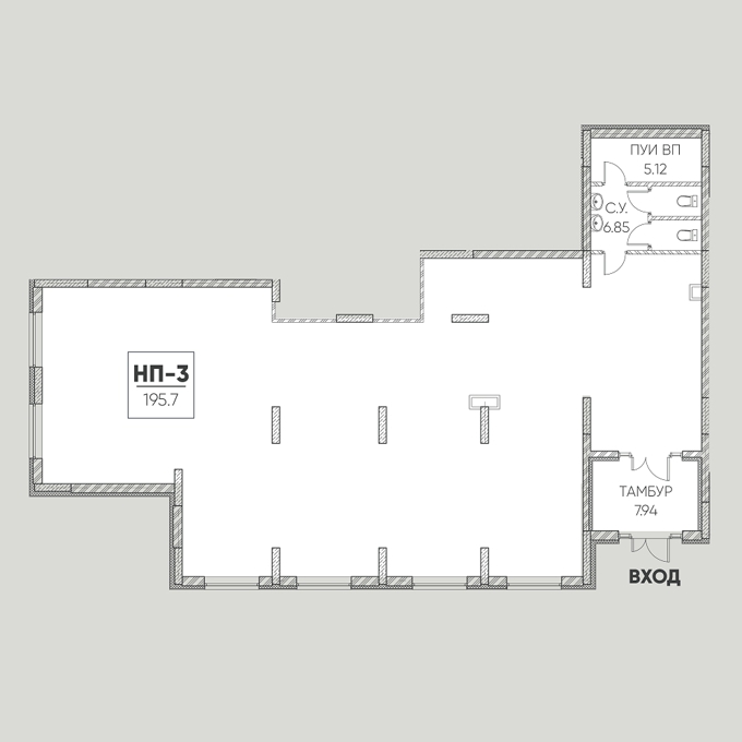 Планировка Коммерческие помещения квартиры, 195.7 m2 в ЖК Q-Life, в г. Нур-Султана (Астаны)
