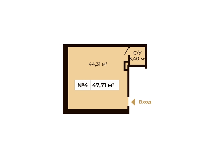Планировка Коммерческие помещения квартиры, 47.71 m2 в ЖК Koktal park, в г. Нур-Султана (Астаны)