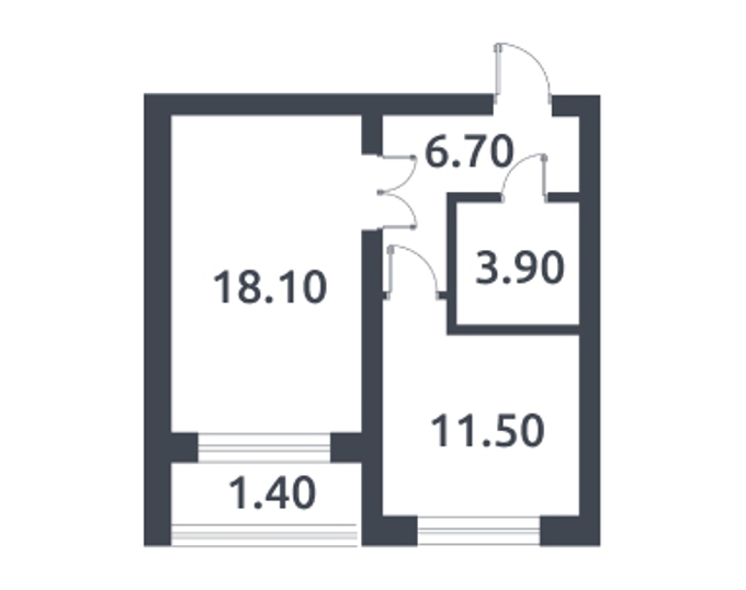 Планировка 1-комнатные квартиры, 41.6 m2 в ЖК Dostyk, в г. Алматы