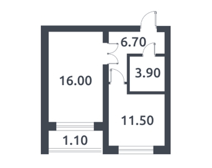 Планировка 1-комнатные квартиры, 39.2 m2 в ЖК Dostyk, в г. Алматы