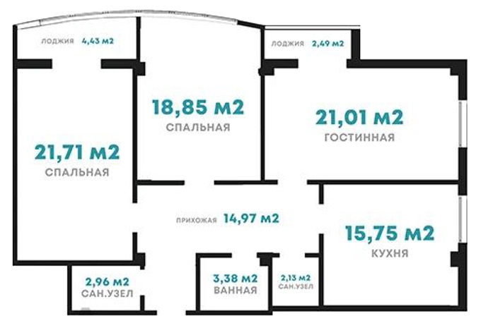 Планировка 3-комнатные квартиры, 107.68 m2 в ЖК Baisanat Residence, в г. Атырау