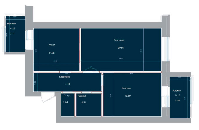Планировка 2-комнатные квартиры, 36.33 m2 в ЖК Аружан, в г. Кокшетау