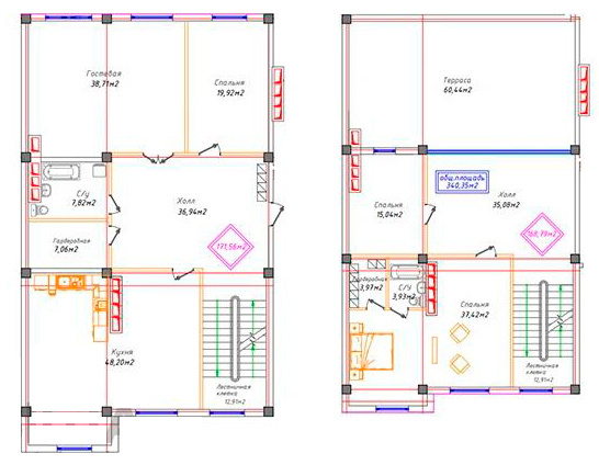 Планировка 4-комнатные квартиры, 340.35 m2 в ЖК Premium Plaza, в г. Актау
