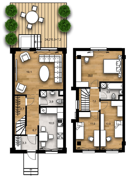 Планировка 4-комнатные квартиры, 109.6 m2 в ЖК Miras Hills, в г. Алматы