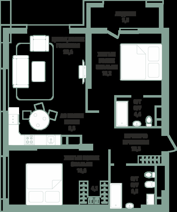 Планировка 3-комнатные квартиры, 94.3 m2 в ЖК Metropole, в г. Алматы