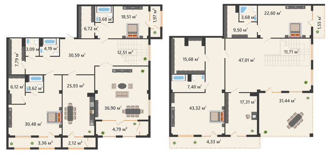 Планировка Пентхаусы квартиры, 395.88 m2 в ЖК Khanzada, в г. Шымкента