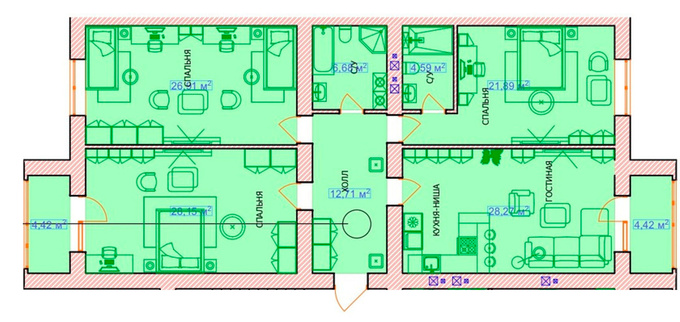 Планировка 4-комнатные квартиры, 133.62 m2 в ЖК Stockholm, в г. Нур-Султана (Астаны)