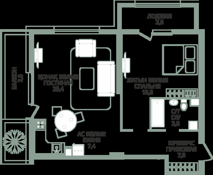 Планировка 2-комнатные квартиры, 67.8 m2 в ЖК Metropole, в г. Алматы