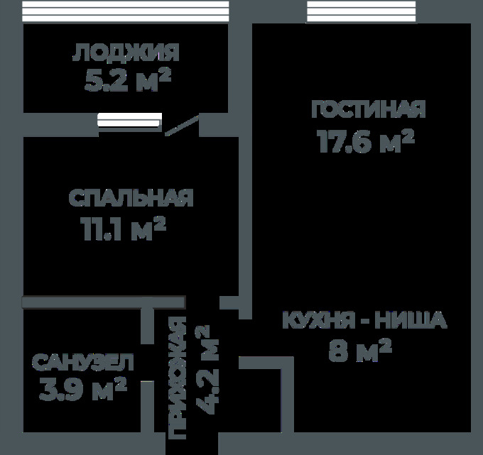 Планировка 1-комнатные квартиры, 47.5 m2 в ЖК Aspan, в г. Караганды