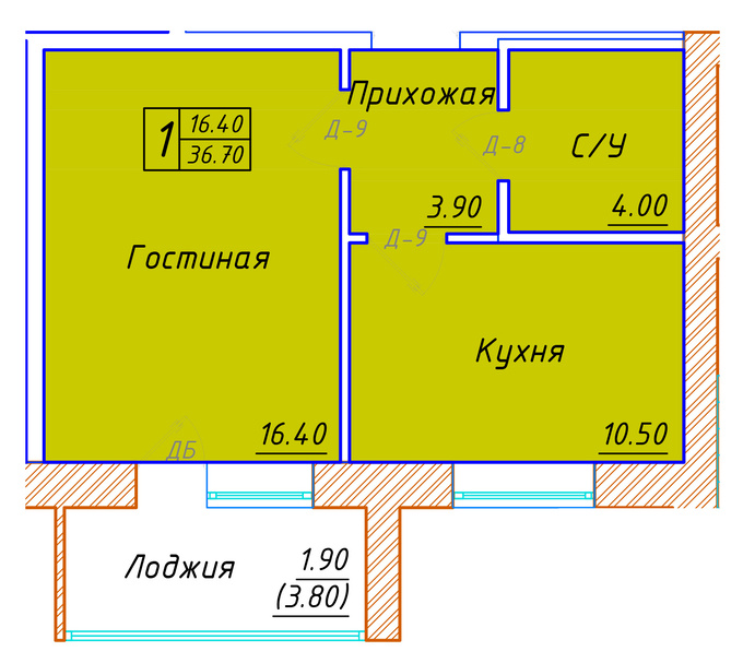 Планировка 1-комнатные квартиры, 36.7 m2 в ЖК Kerei, в г. Нур-Султана (Астаны)