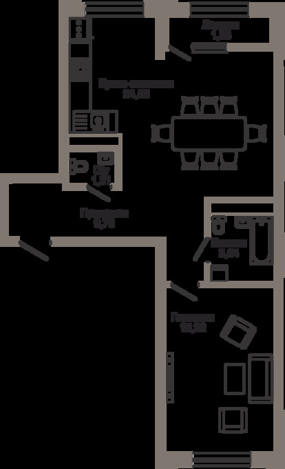 Планировка 1-комнатные квартиры, 55.66 m2 в ЖК Qazyna, в г. Нур-Султана (Астаны)