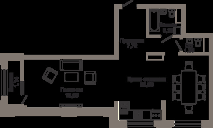 Планировка 1-комнатные квартиры, 54.45 m2 в ЖК Qazyna, в г. Нур-Султана (Астаны)