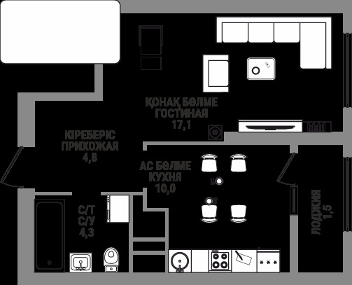 Планировка 3-комнатные квартиры, 96.9 m2 в ЖК JAZZ-квартал, в г. Алматы