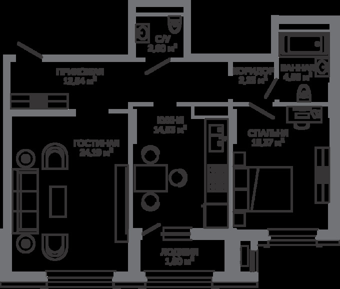 Планировка 2-комнатные квартиры, 77.82 m2 в ЖК Monaco Residence, в г. Нур-Султана (Астаны)