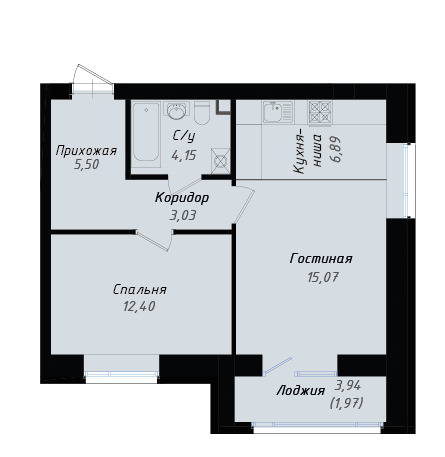 Планировка 2-комнатные квартиры, 49.01 m2 в ЖК Mechta, в г. Нур-Султана (Астаны)