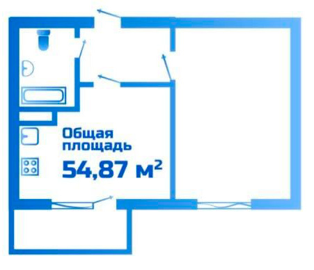 Планировка 1-комнатные квартиры, 54.87 m2 в ЖК Vesnovka, в г. Алматы
