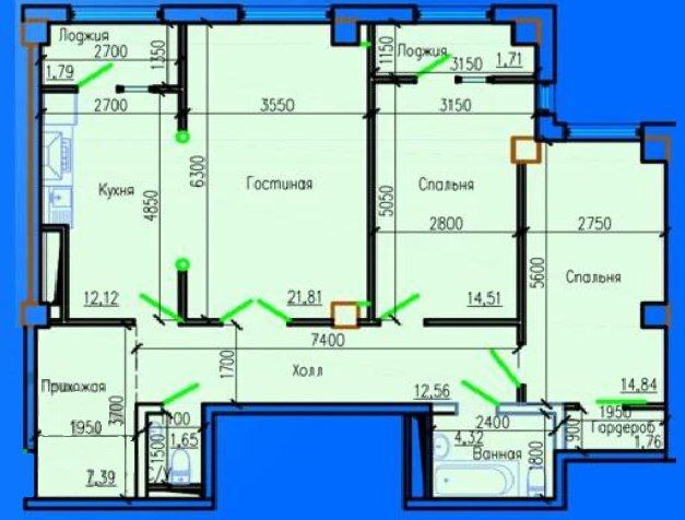Планировка 3-комнатные квартиры, 94.46 m2 в ЖК Казыгурт, в г. Шымкента