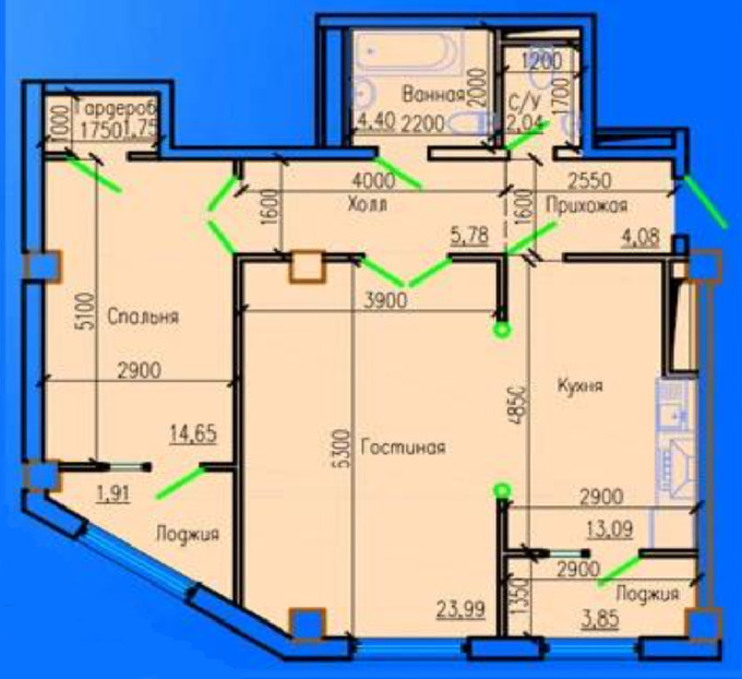 Планировка 2-комнатные квартиры, 75.54 m2 в ЖК Казыгурт, в г. Шымкента