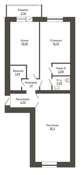 Планировка 2-комнатные квартиры, 74.36 m2 в ЖК Baspana, в г. Караганды