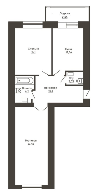 Планировка 2-комнатные квартиры, 69.78 m2 в ЖК Baspana, в г. Караганды