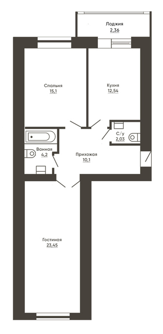 Планировка 2-комнатные квартиры, 69.78 m2 в ЖК Baspana, в г. Караганды
