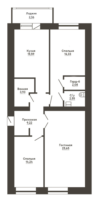 Планировка 3-комнатные квартиры, 91.95 m2 в ЖК Baspana, в г. Караганды