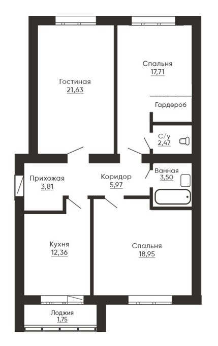 Планировка 3-комнатные квартиры, 88.25 m2 в ЖК Jasmin, в г. Караганды