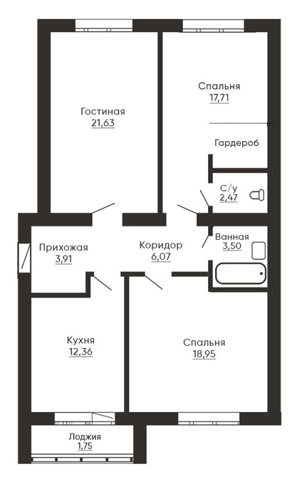 Планировка 4-комнатные квартиры, 111.41 m2 в ЖК Jasmin, в г. Караганды