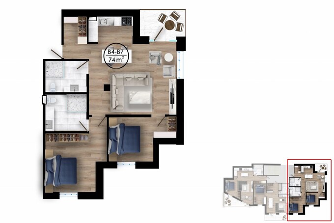 Планировка 3-комнатные квартиры, 82.4 m2 в Клубный дом Olymp Residence, в г. Алматы