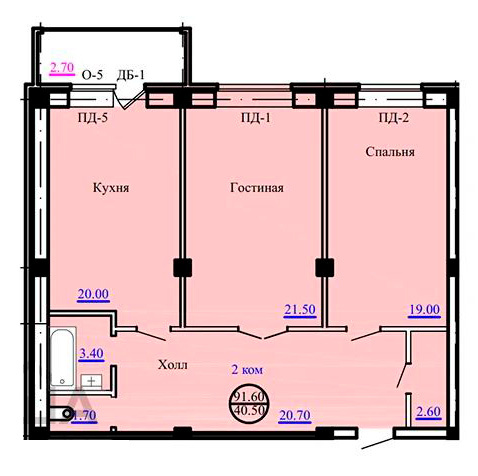 Планировка 2-комнатные квартиры, 91.6 m2 в ЖК Адал, в г. Аксая
