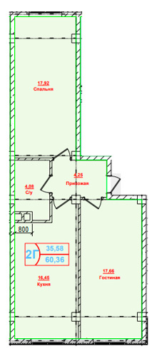 Планировка 2-комнатные квартиры, 60.36 m2 в ЖК Terekti, в г. Алматы