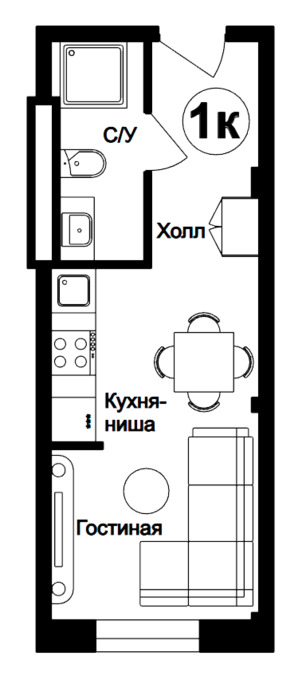 Планировка Студии квартиры, 21.05 m2 в ЖК Ак-Отау 3, в г. Нур-Султана (Астаны)