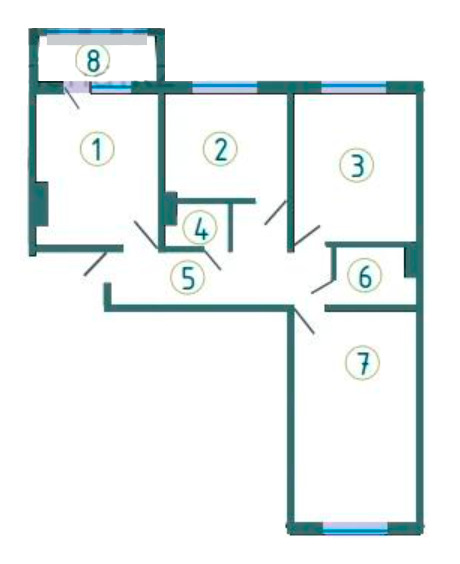 Планировка 3-комнатные квартиры, 83 m2 в ЖК на ул. Каллаур Акима, 2а, в г. Тараза