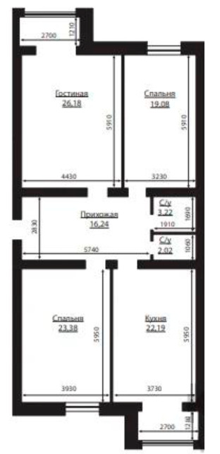Планировка 3-комнатные квартиры, 119.6 m2 в ЖК Baq Sarai, в г. Актау