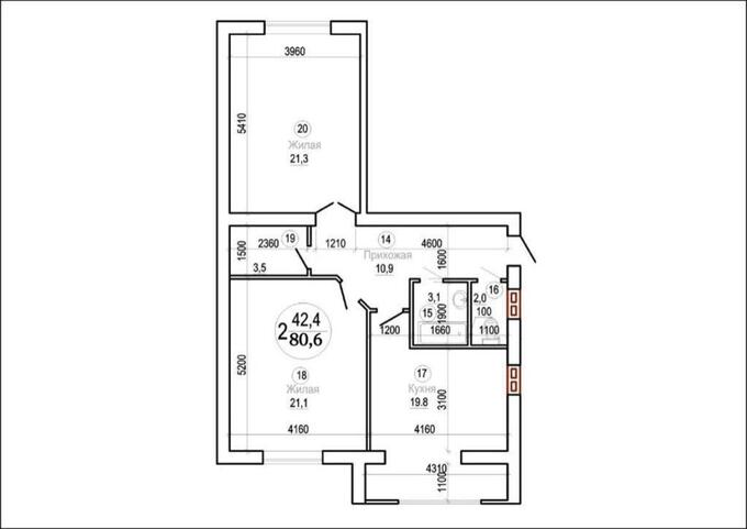 Планировка 2-комнатные квартиры, 80.6 m2 в ЖК Qazyna House, в г. Актау