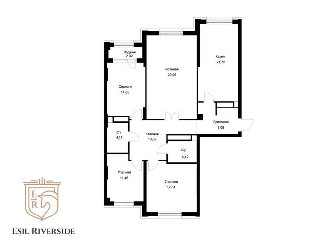 Планировка 4-комнатные квартиры, 128.03 m2 в ЖК Esil Riverside, в г. Нур-Султана (Астаны)