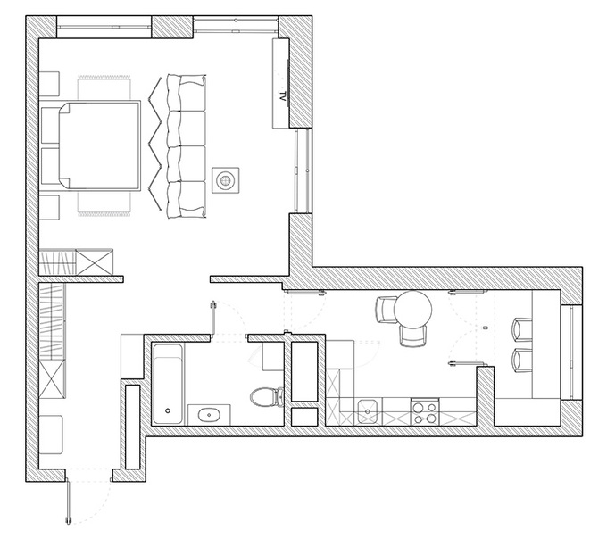 Планировка 1-комнатные квартиры, 54.85 m2 в ЖК KZ, в г. Петропавловска
