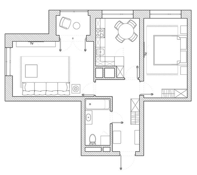Планировка 2-комнатные квартиры, 56.59 m2 в ЖК KZ, в г. Петропавловска