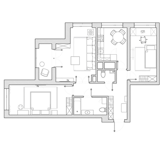 Планировка 3-комнатные квартиры, 73.72 m2 в ЖК KZ, в г. Петропавловска