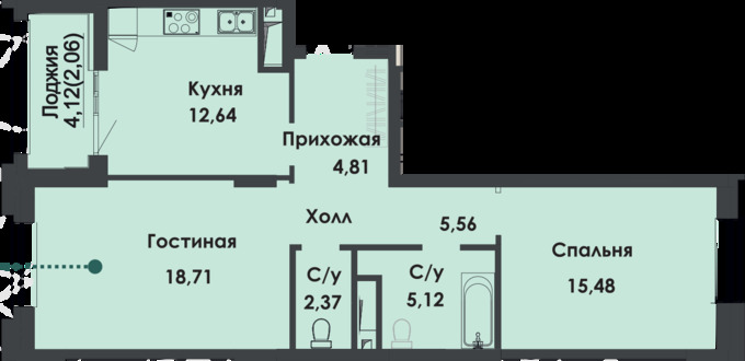 Планировка 2-комнатные квартиры, 66.75 m2 в ЖК Asylym Park 1, в г. Нур-Султана (Астаны)