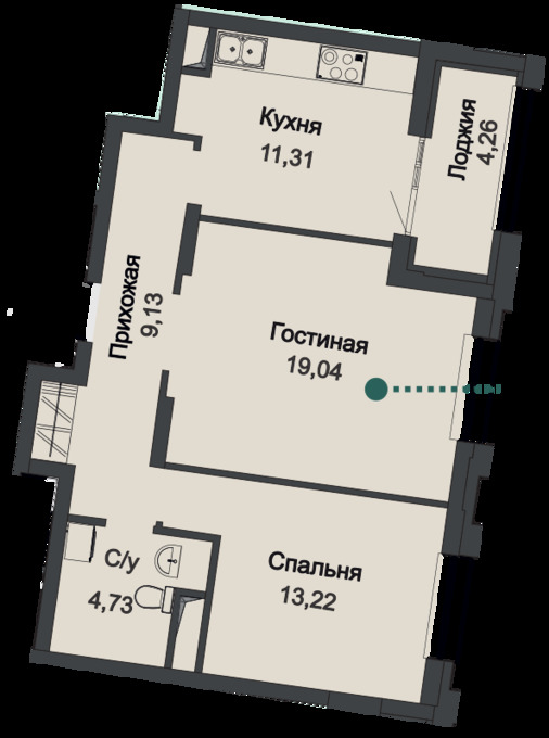 Планировка 2-комнатные квартиры, 59 m2 в ЖК Asylym Park 1, в г. Нур-Султана (Астаны)