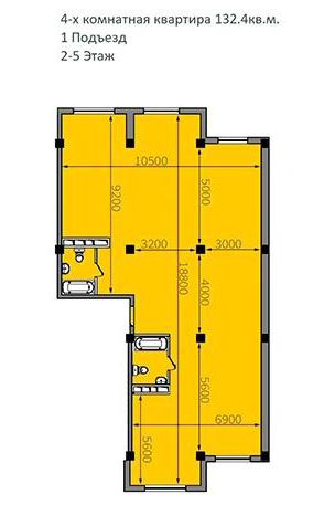 Планировка 4-комнатные квартиры, 132.4 m2 в ЖК в мкр. 17, уч. 24, в г. Актау