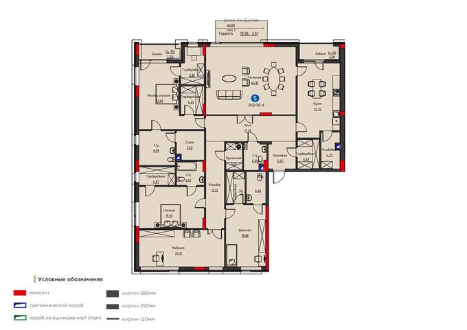 Планировка 5-комнатные квартиры, 260.03 m2 в ЖК Akbulak Riviera, в г. Нур-Султана (Астаны)