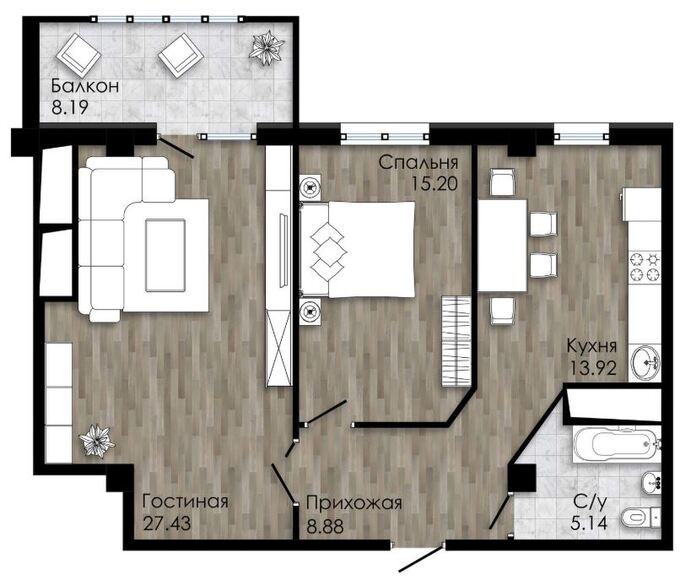 Планировка 2-комнатные квартиры, 78.76 m2 в ЖК Florence, в г. Актау