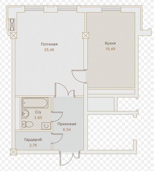 Планировка 1-комнатные квартиры, 58.04 m2 в ЖК Ile de France, в г. Алматы