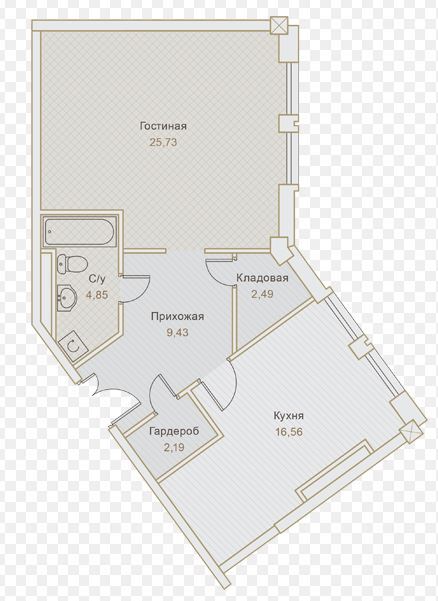 Планировка 1-комнатные квартиры, 64.08 m2 в ЖК Ile de France, в г. Алматы