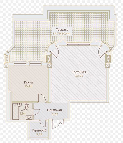 Планировка 1-комнатные квартиры, 73.17 m2 в ЖК Ile de France, в г. Алматы